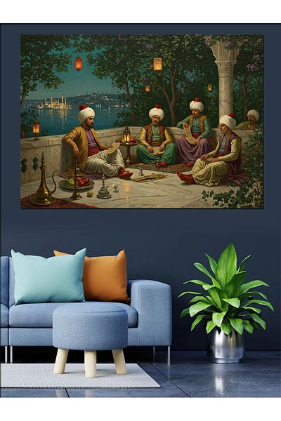 Tablomega Evening Tea with Conversation in the Garden Decorative Canvas - Mdf Wood Table