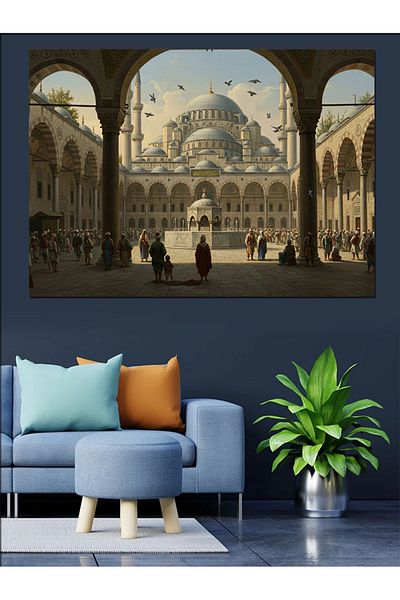 Tablomega Moment of Prayer in the Courtyard of the Mosque Decorative Canvas - Mdf Wood Table