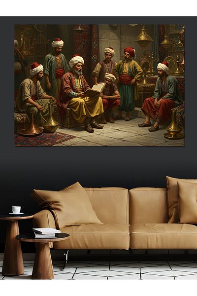 Tablomega Wise Men Chatting in the Shade Decorative Canvas - Mdf Wooden Table