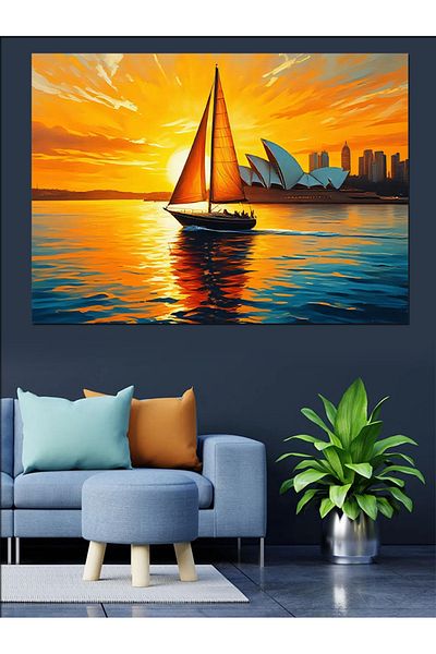 Tablomega Colorful Sea Tour with Sailboat Decorative Canvas - Mdf Wooden Painting