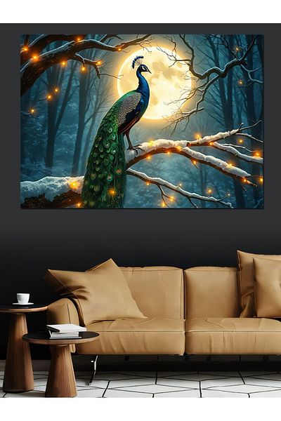 Tablomega Peacock Posture under Lights Decorative Canvas - Mdf Wooden Painting