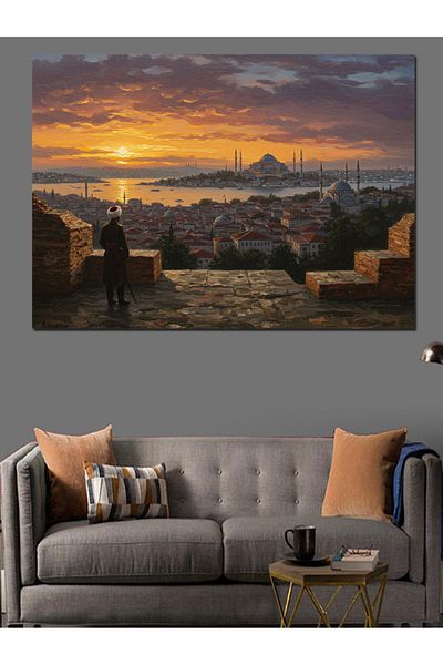Tablomega Istanbul Silhouette at Sunset Decorative Canvas - Mdf Wooden Painting