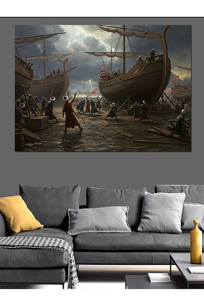 Tablomega Ship Preparations Start in Reverse Decorative Canvas - Mdf Wooden Painting