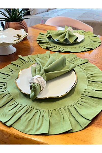 Konyaaltı Çeyizevi Premium Duck Keten 2 li Servis Peçetesi 35x35 cm Yeşil Lek...