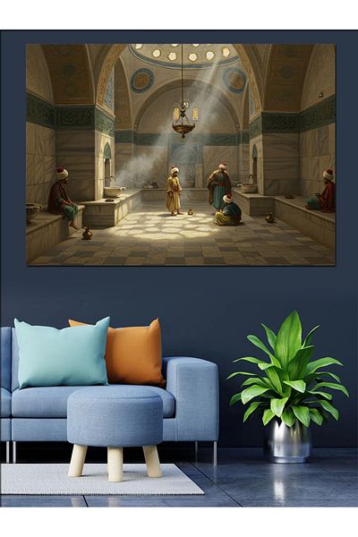 Tablomega Turkish Bath Decorative Canvas in Ottoman - Mdf Wooden Painting
