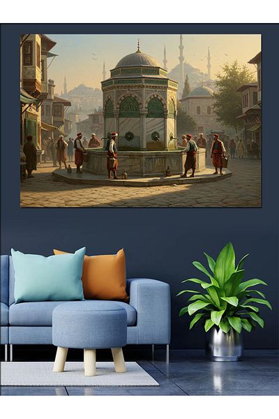 Tablomega Crowd in the Chandelier Mosque Front Decorative Canvas - Mdf Wooden Painting