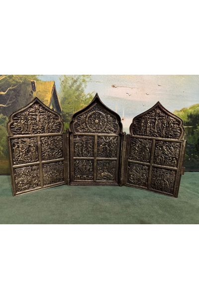tayfuntufan antika koleksiyon 1900 başları bronz ikona açık halde 30 cm 17,5 ...