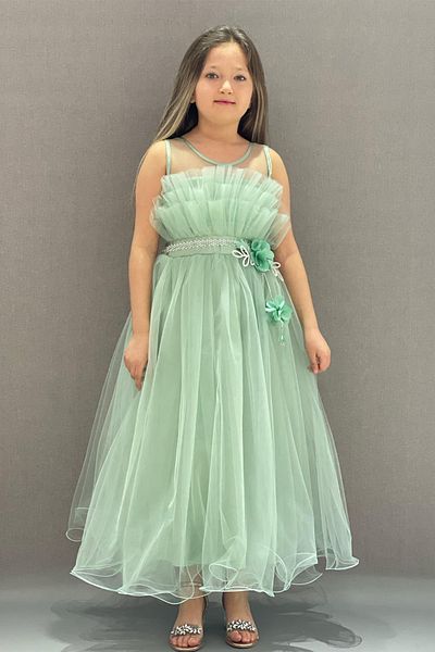 happyTekstil Girl's Robe Tiered Special Occasion Evening Dress - Green