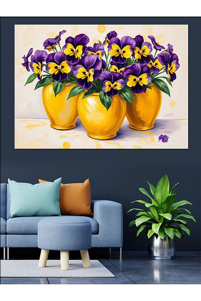 Tablomega Violet Flowers in Yellow Pot Decorative Canvas - Mdf Wooden Painting