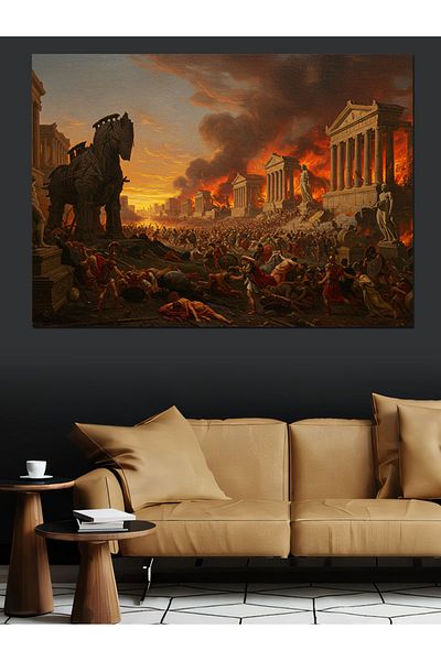 Tablomega Turuva Horse in the Burning City Decorative Canvas - Mdf Wooden Painting