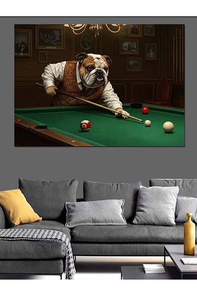 Tablomega Bulldog on the Billiard Table Decorative Canvas - Mdf Wood Art Print