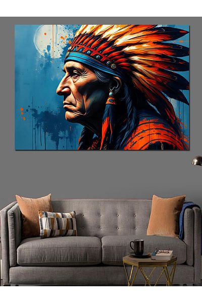 Tablomega Proud Look of Native American Warrior Decorative Canvas - Mdf Wood Painting
