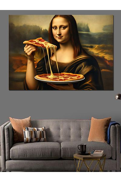 Tablomega Mona Lisa Eating Pizza Decorative Canvas - Mdf Wood Art Print