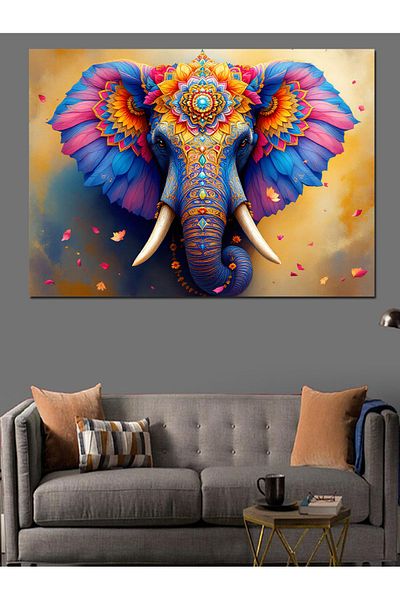 Tablomega Colorful Embellished Fantasy Elephant Decorative Canvas - Mdf Wooden Painting