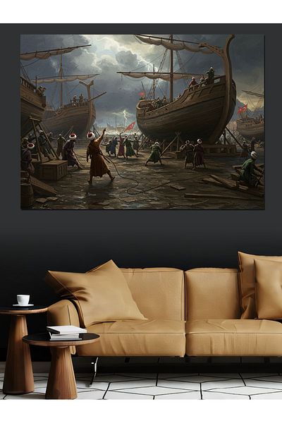Tablomega Ship Preparations Start in Reverse Decorative Canvas - Mdf Wooden Painting
