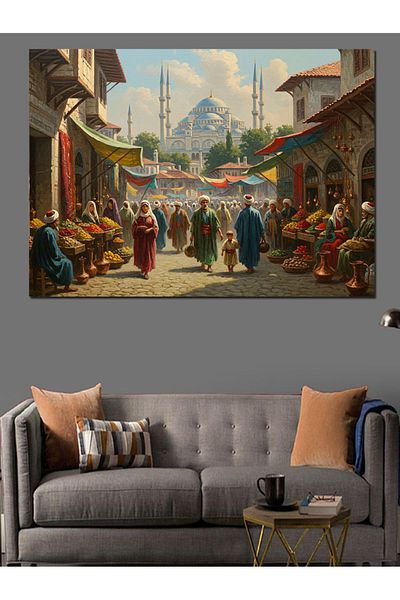 Tablomega Eid Crowd in Front of Mosque Decorative Canvas - Mdf Wooden Painting