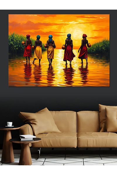 Tablomega Women Walking on Sunset Decorative Canvas - Mdf Wooden Painting