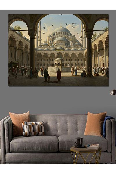 Tablomega Moment of Prayer in the Courtyard of the Mosque Decorative Canvas - Mdf Wood Table