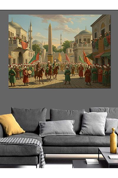 Tablomega Festival March on the Street with Flag Decorative Canvas - Mdf Wood Table