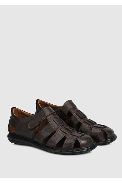 Eclipse Men's Brown Leather Flat Sandals