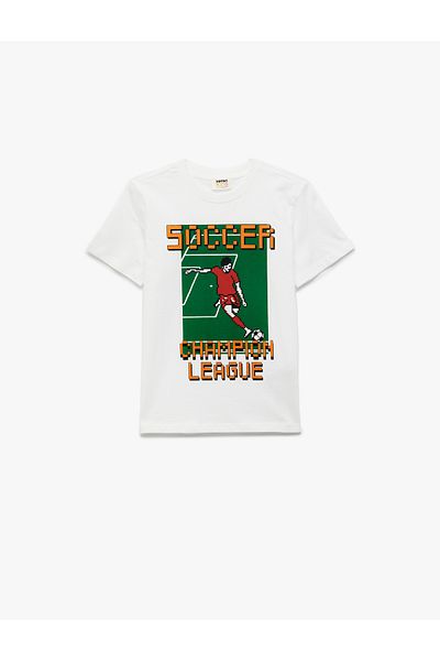 Koton New Season Football Printed Crew Neck Short Sleeve Cotton T-Shirt