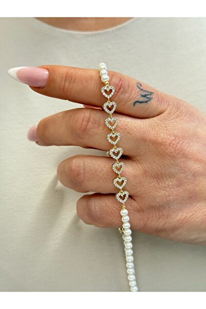 MyladyAccessoriess Sıralı Kalp Ve Su İncisi Detay Çelik Kolye