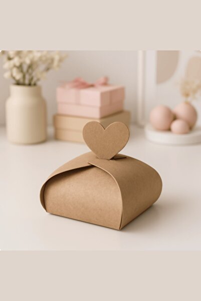 Emtory Home Kalpli 50 Adet Kraft Lokum Kutusu - Şeker Kutusu - Kalpli Hediye ...