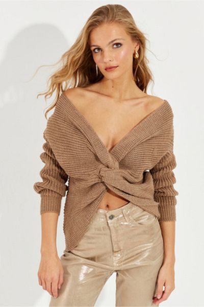 Cool & Sexy Γυναικεία πλεκτή μπλούζα Cappuccino MSS118