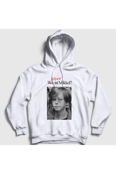 Presmono Unisex White Wann Wo Ist Mikkel Dizi Dark Hooded Sweatshirt 535557 Tt