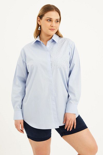 MYLİNE Cămașă oversize din popelin cu imprimeu cu piatră