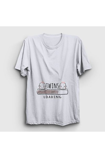 Presmono Μπλουζάκι εγκυμοσύνης Unisex White Twins με σχήματα ιστορίας 'Loading'