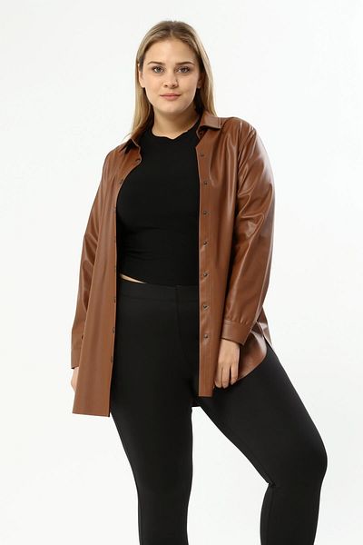 MYLİNE Faux Leather Belted Shirt Jacket