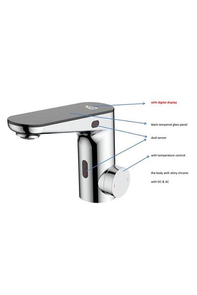Saudi Ceramics Digital Sensor Faucet with Temperature Control, Black Glass Panel Display, Chrome, 5 Year Warranty