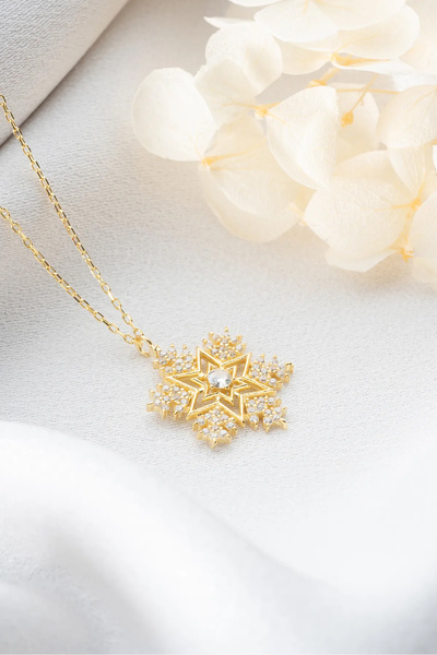 VAOOV 925 Ayar Gümüş Taşlı Kar Tanesi Hediye Kolye