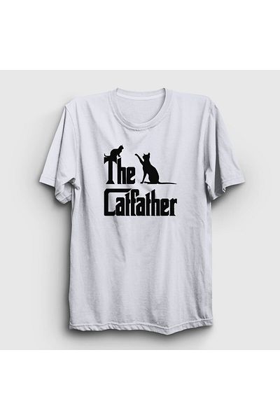 Presmono Unisex Λευκό The Catfather Δώρο Μπλουζάκι για τον μπαμπά της γάτας 534461 ττ