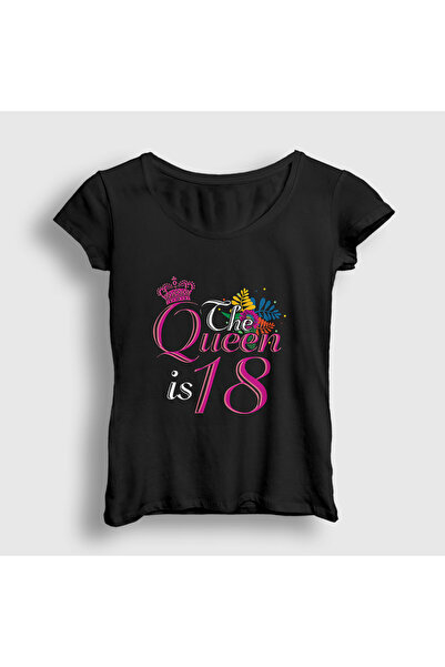 Presmono Kadın Siyah 18 Yaş Doğum Günü Hediye Birthday Queen T-Shirt 531150tt