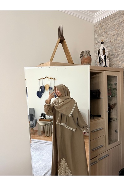 SUESO STORE Vizon Yarım Fermuarlı Ferace - Namaz Elbisesi - Hac Elbisesi - Umre Elbisesi + Şal Takım