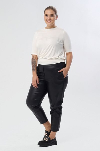 MYLİNE Faux Leather Elastic Waist Pocket Trousers