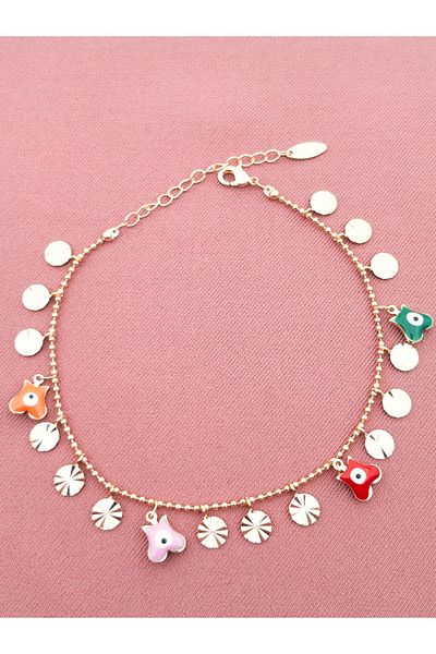 Siya Silver Colorful Eye Detailed Special Series Plate Model Anklet