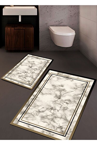 Ardizayn طقم مرحاض من قطعتين من القطن المنسوج المقاوم للانزلاق بنمط رخامي (50X60-60X100)