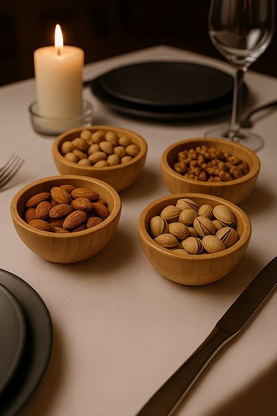 CİHO Bamboo Round Bowl - 4 Pieces of Snacks, 9 cm Size (Vivatti)