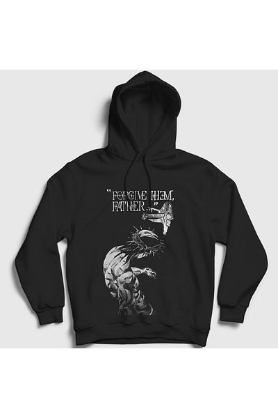 Presmono Unisex Μαύρο Φούτερ με κουκούλα Forgive Them Father Jesus Jojo 532000 ττ