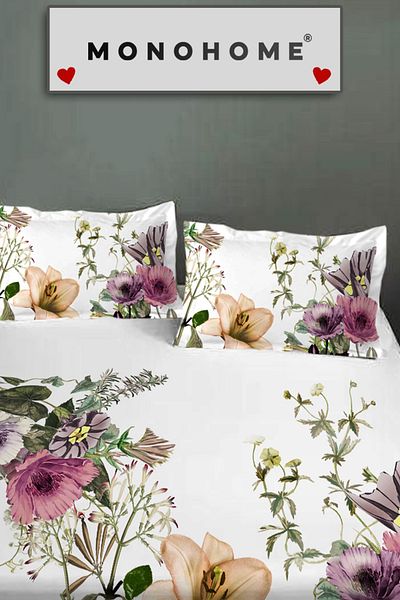 MonoHome Flower Shower Fitted Sheet 100% Cotton Oeko-Tex Certified 3D Digital 60 Wire