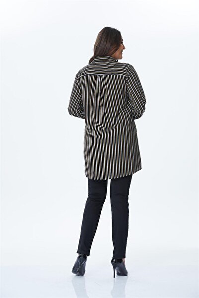 MYLİNE Bağlama Detaylı Çizgili Uzun Gömlek