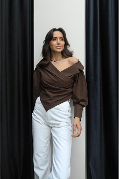 Havoş Brown Asymmetrical Cut Rope Lace up Shirt
