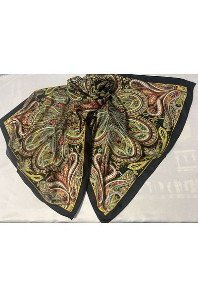 ALTUNTAŞ Women's Cotton Black Retro Etnic Shawl