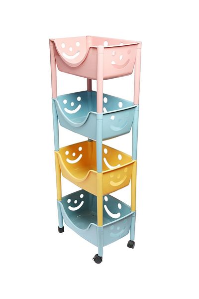 mastergold Kids Toy Storage Organizer Bins 4 Tier with Wheels Smiley Face Plastic Shelves and Baskets Storage