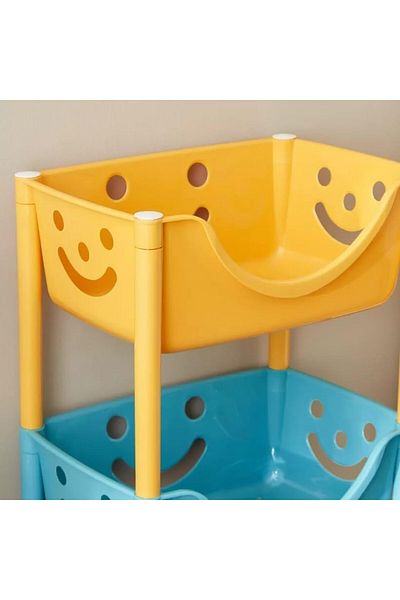 mastergold Kids Toy Storage Organizer Bins 4 Tier with Wheels Smiley Face Plastic Shelves and Baskets Storage