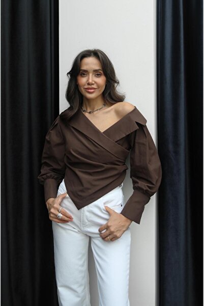 Havoş Brown Asymmetrical Cut Rope Lace up Shirt