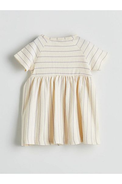 LC Waikiki Lcw Baby Lilac Striped Baby Girl Combed Cotton Dress